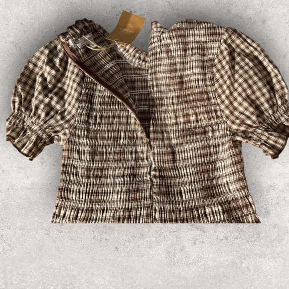 NWT RIHOAS Coffee Gingham Mini Dress - Picture 10 of 15